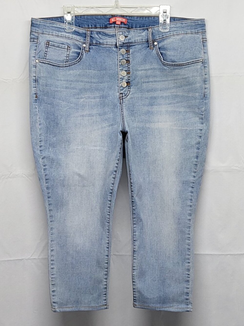 All Worthy Women Jeans High Rise Ankle Skinny 22WP Button Fly Stretch Lightwash